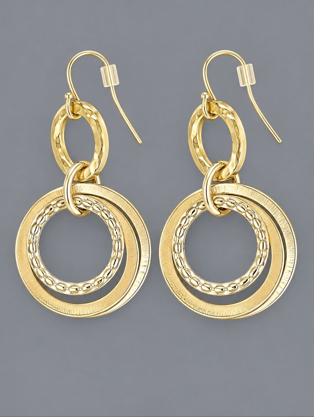 3/$30 Silvertone Hammered Metal Circle Dangle Hook Earrings
